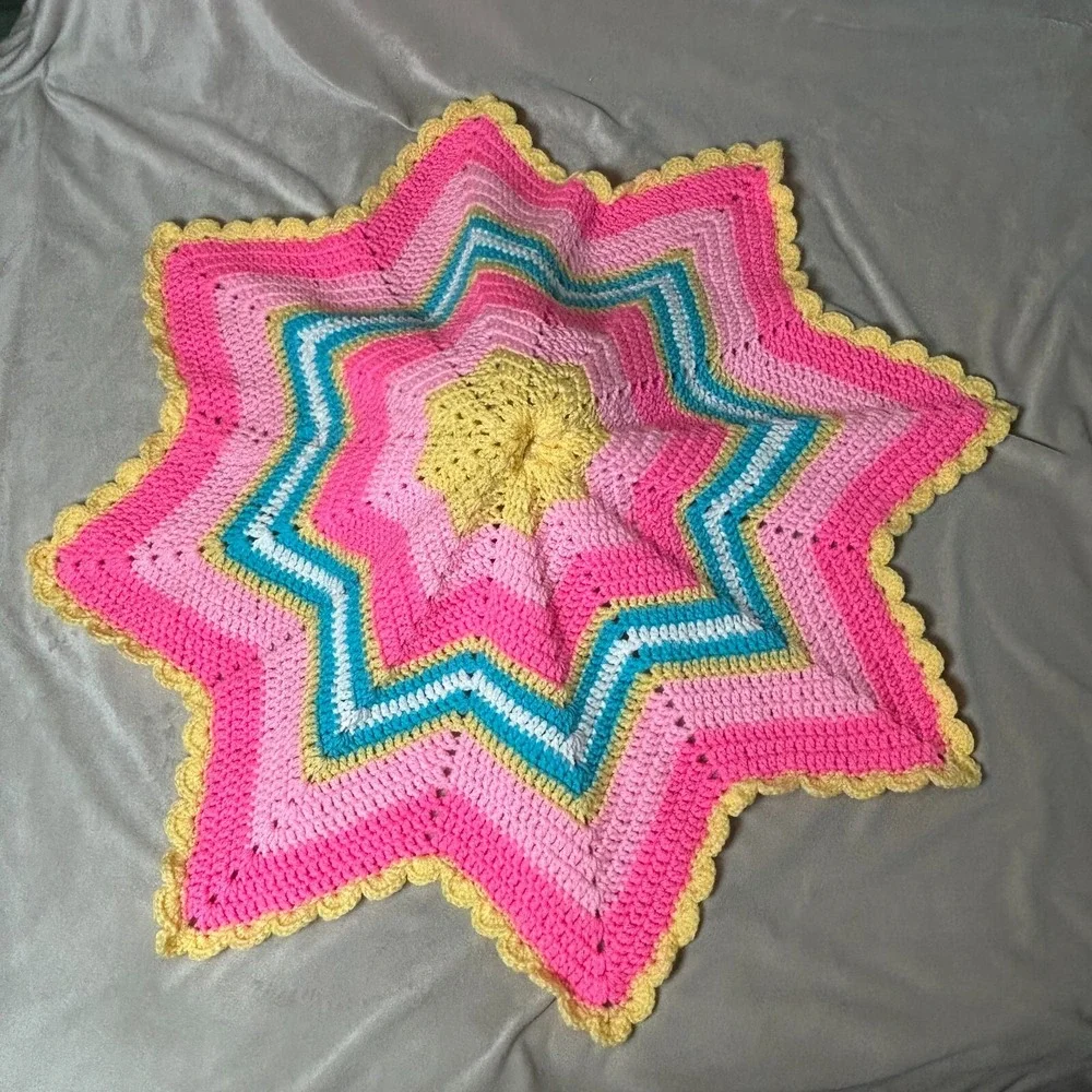 Lovey Security Blanket Handmade Crochet Starburst Color Pattern Baby Shower Gift